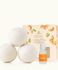 Mandarin Coriander Wool Dryer Balls & Laundry Fragrance Oil Set
